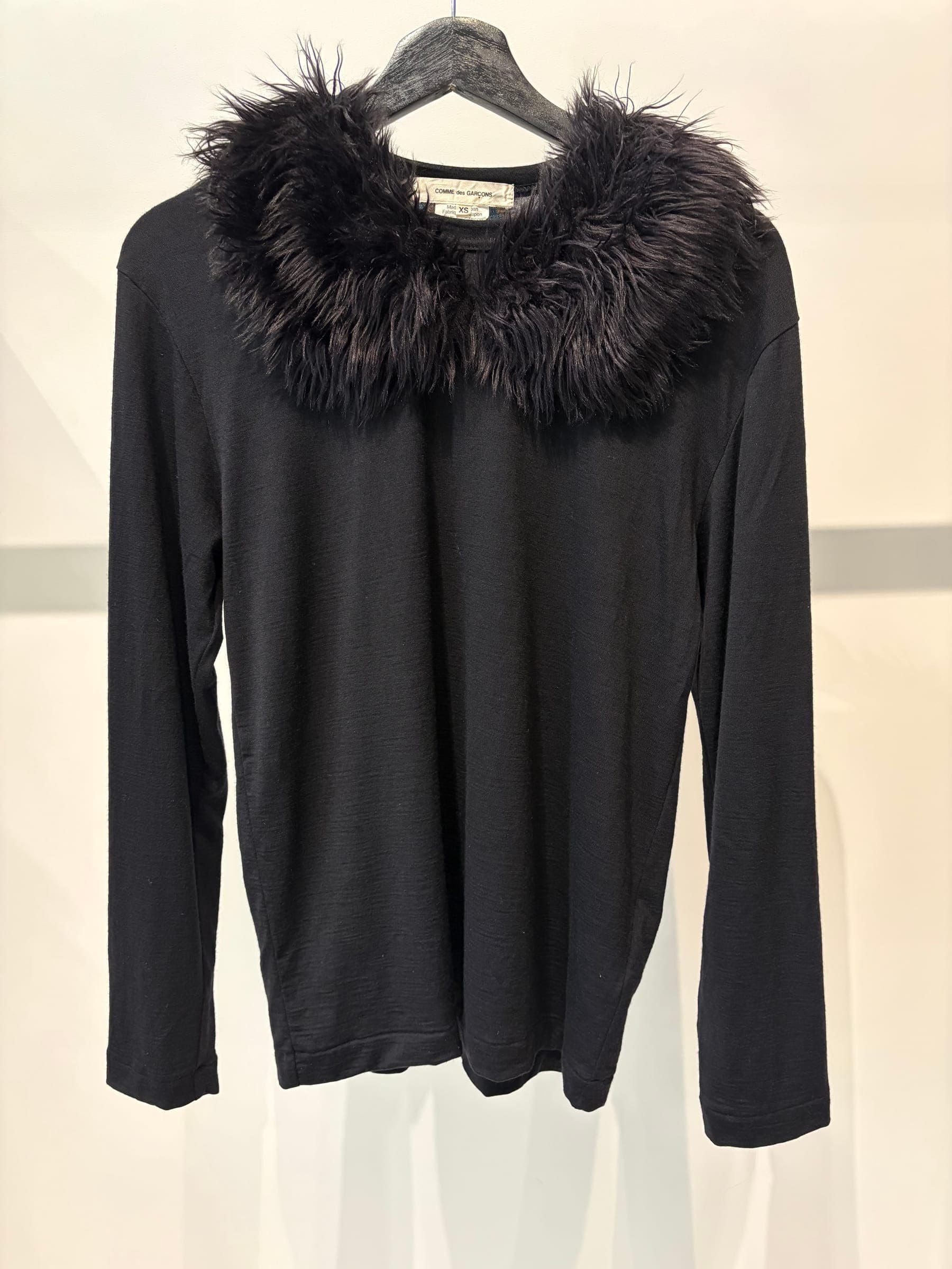 Comme des Garçons AW23 Faux Fur Collar Wool Long Sleeve T-Shirt