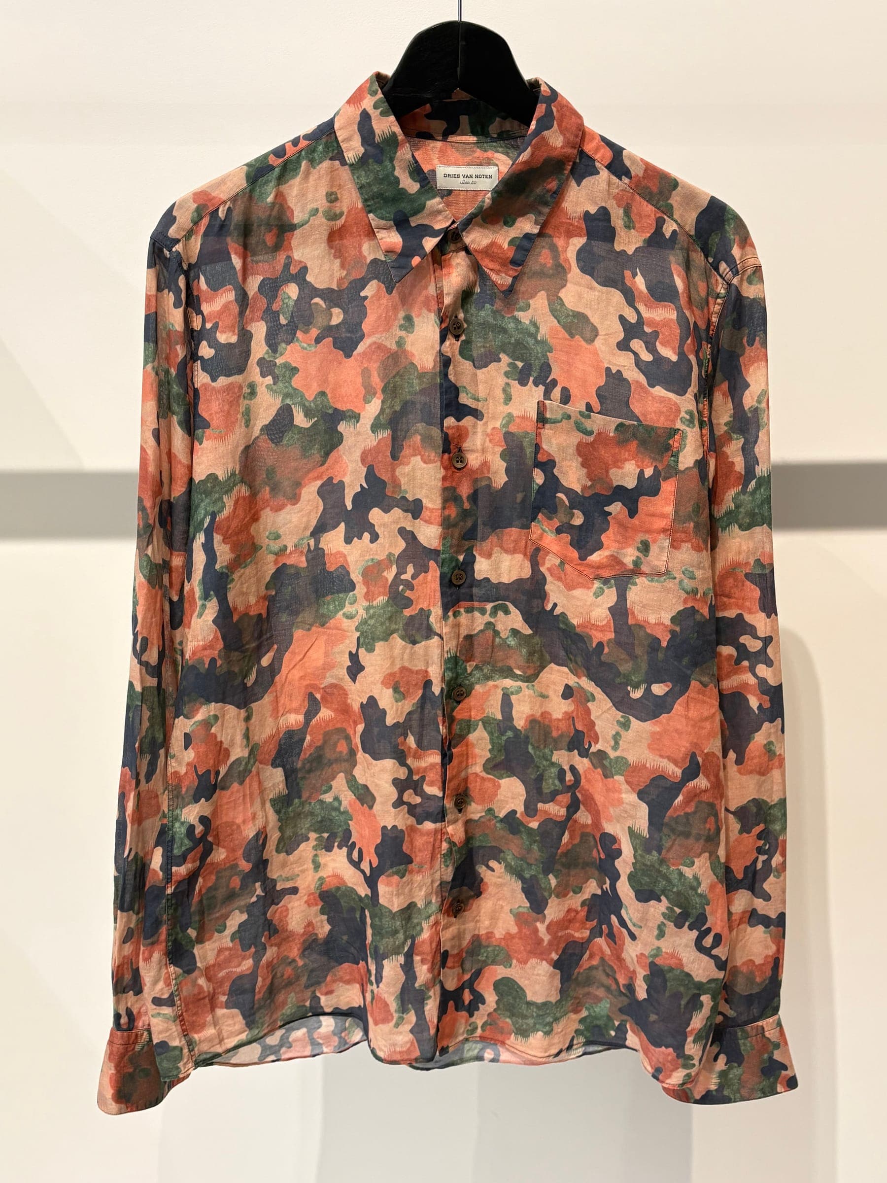 Dries Van Noten Autumn Watercolor Camo Button-Up Shirt