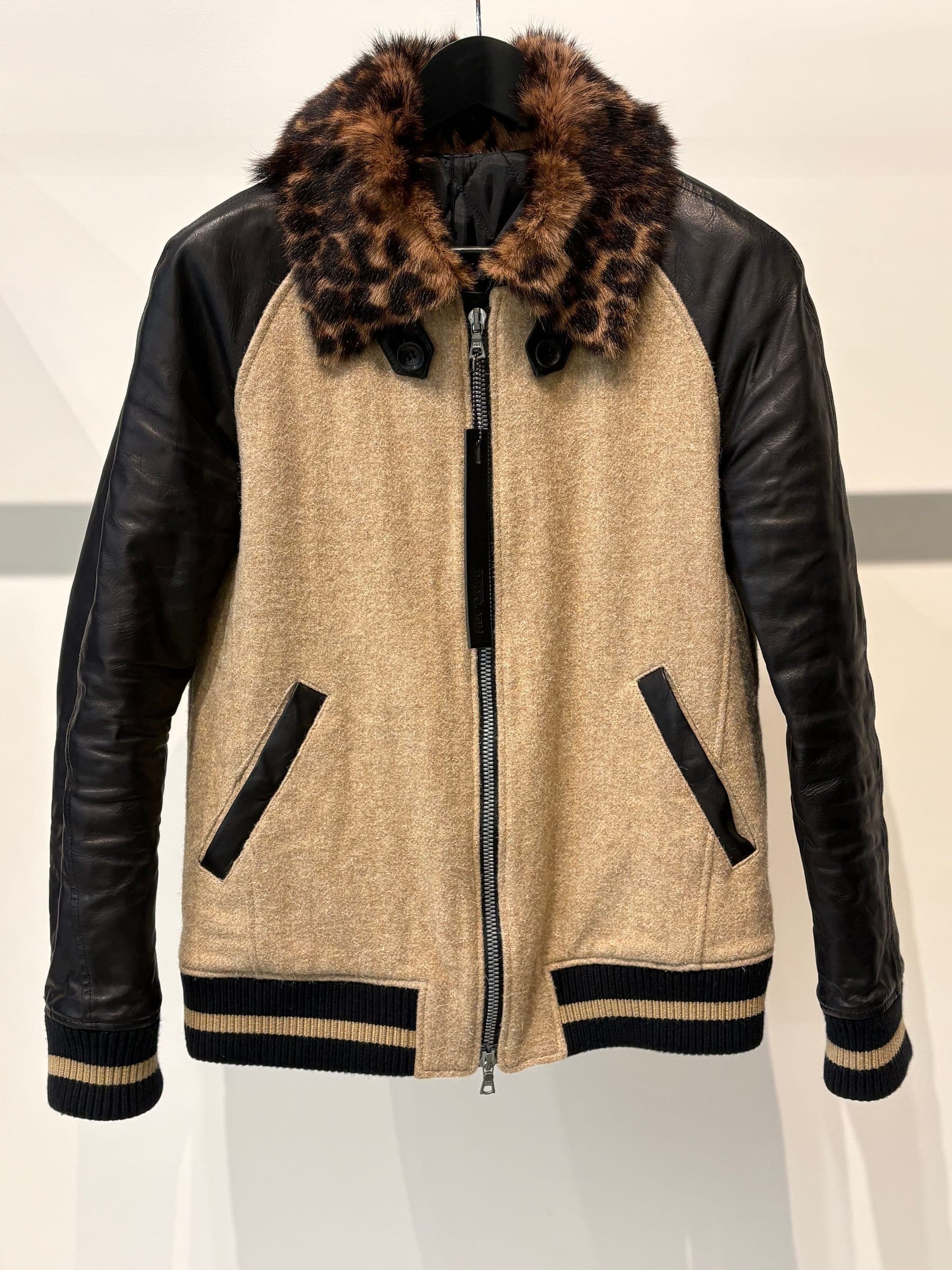 Isamu Katayama BACKLASH Leopard Fur Collar Bomber Jacket